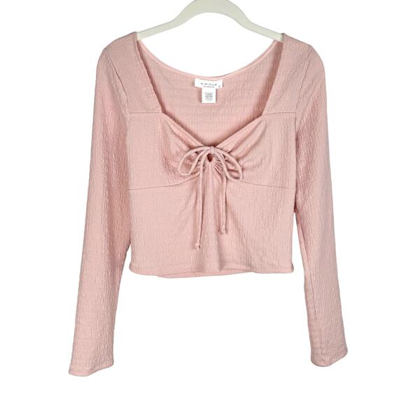 Kirious Long Sleeve Square Neck Tie Front Top Light Pink Size M Coquette Pastel - Picture 2 of 7